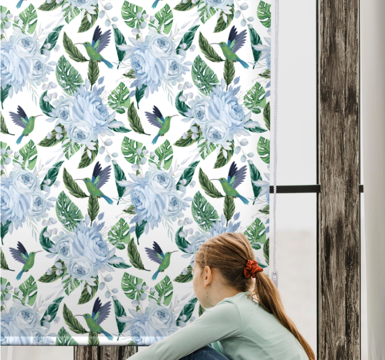 Toile fenêtre fleurs et plantes colibris et roses - TenStickers