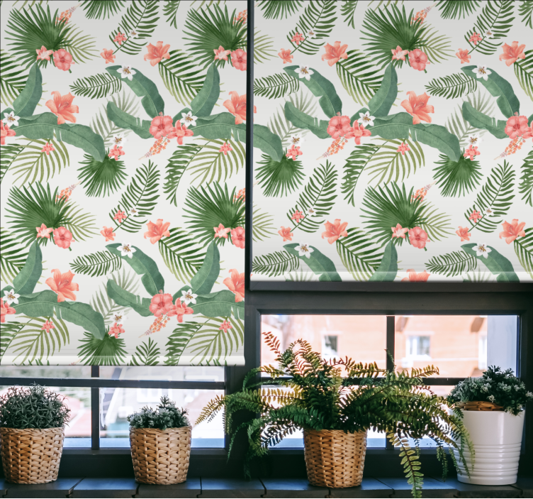 Toile fenêtre fleurs et plantes design vert tropical - TenStickers