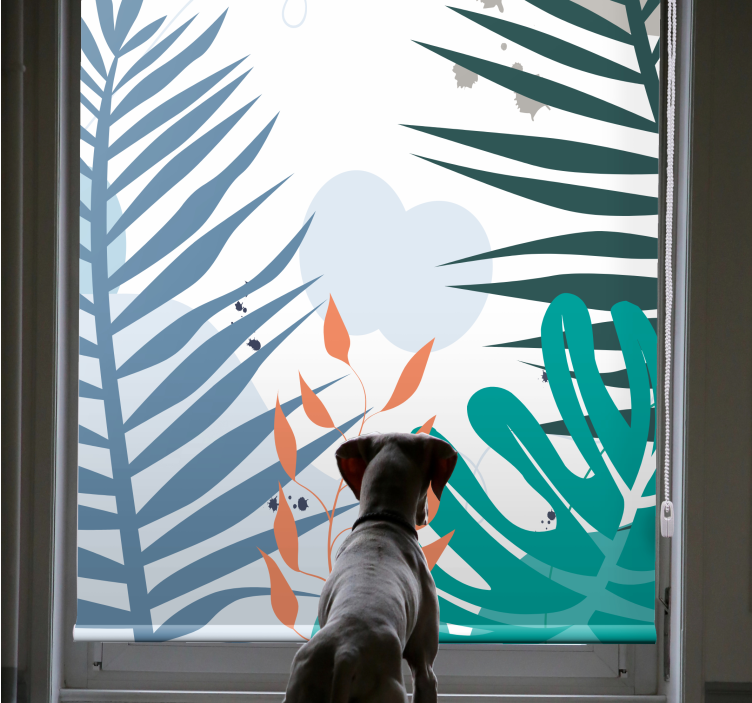 Toile fenêtre fleurs et plantes grandes feuilles tropicales - TenStickers