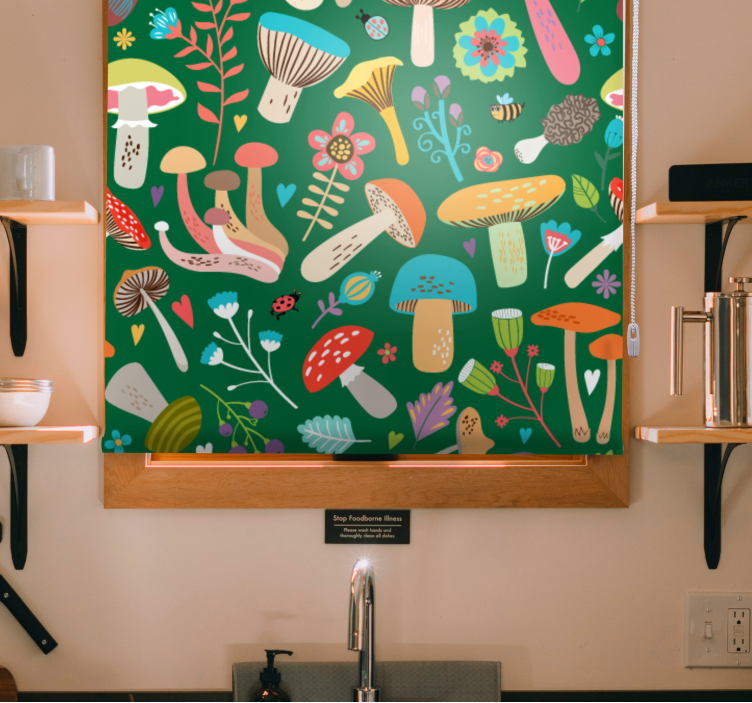 Toile fenêtre fleurs et plantes motif champignon vibrant - TenStickers