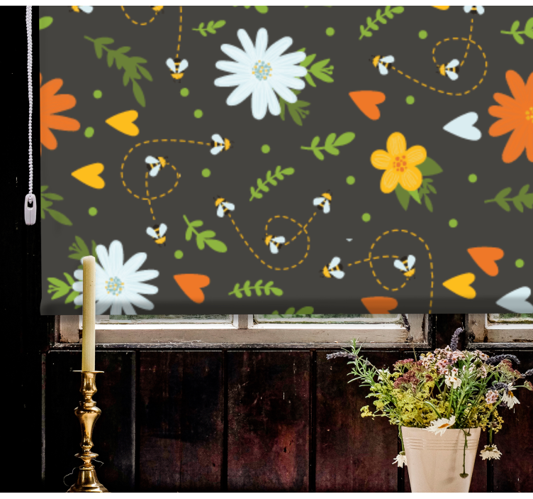 Toile fenêtre fleurs et plantes motif d'abeilles - TenStickers