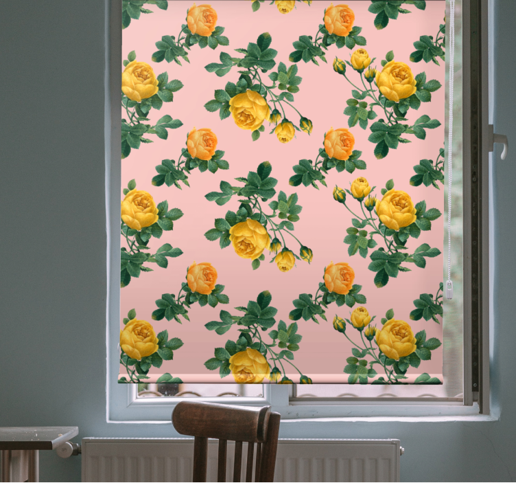 Toile fenêtre salle à manger motif de roses jaunes - TenStickers