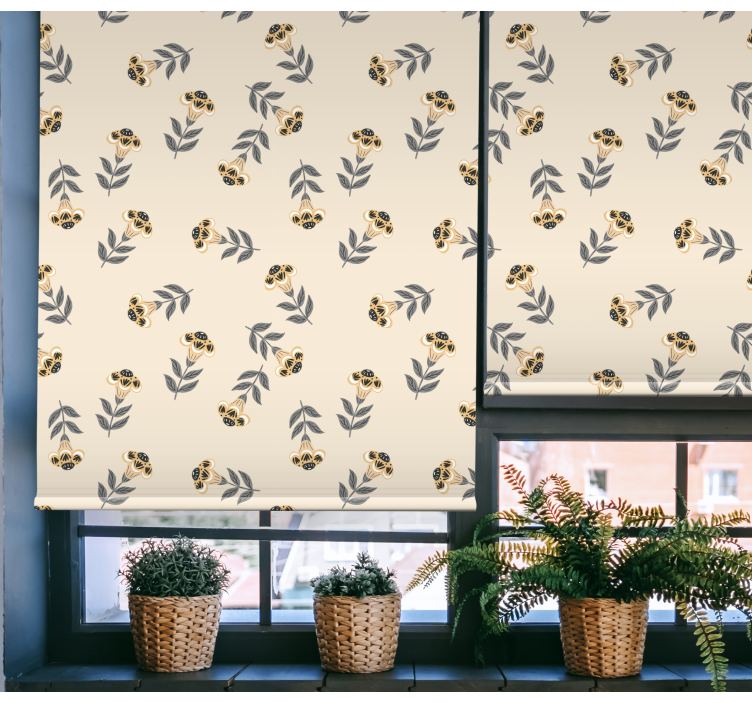 Toile fenêtre fleurs et plantes motif minimaliste beige - TenStickers