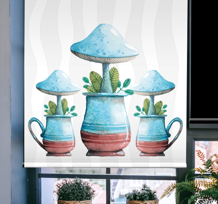 Toile fenêtre fleurs et plantes pots de champignons - TenStickers