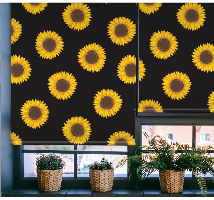 Toile fenêtre fleurs et plantes tournesols noirs et jaunes - TenStickers