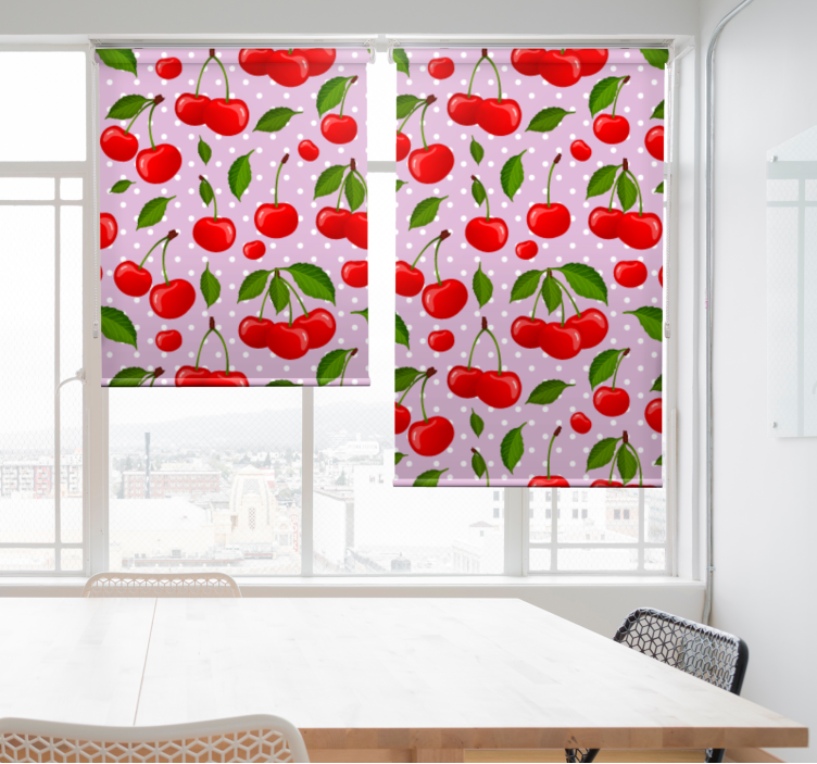 Toile fenêtre salle à manger cerises et feuilles - TenStickers