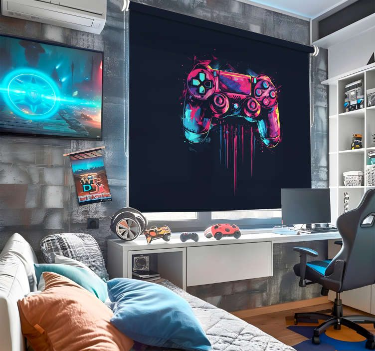 Toile fenêtre geek contrôle bleu et rose - TenStickers