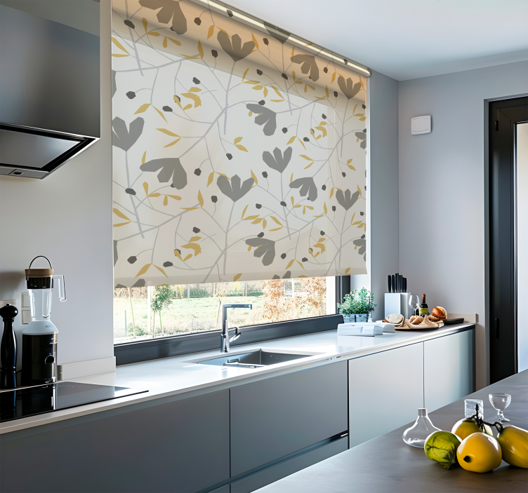 Toile fenêtre nordique fleurs grises et jaunes - TenStickers