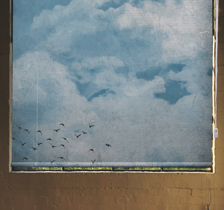 Toile fenêtre nuage ciel avec des oiseaux - TenStickers