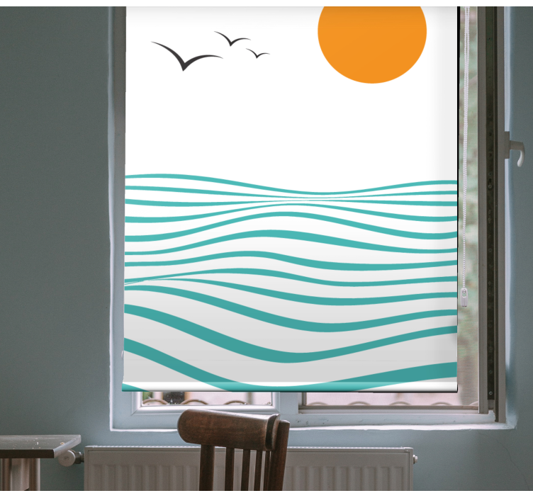 Toile fenêtre moderne coucher de soleil avec des vagues - TenStickers