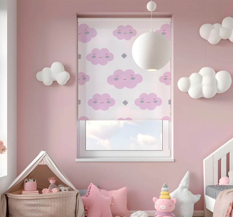 Toile fenêtre nuage motif enfants rose - TenStickers