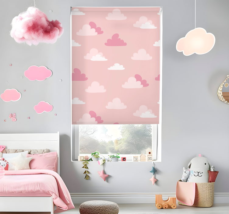 Toile fenêtre nuage motif rose et blanc - TenStickers