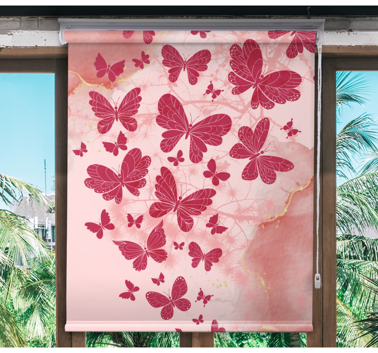 Toile fenêtre papillon composition de coeurs roses - TenStickers