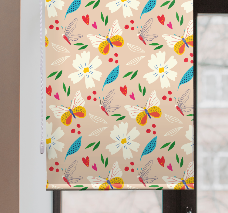 Toile fenêtre papillon motif floral beige - TenStickers
