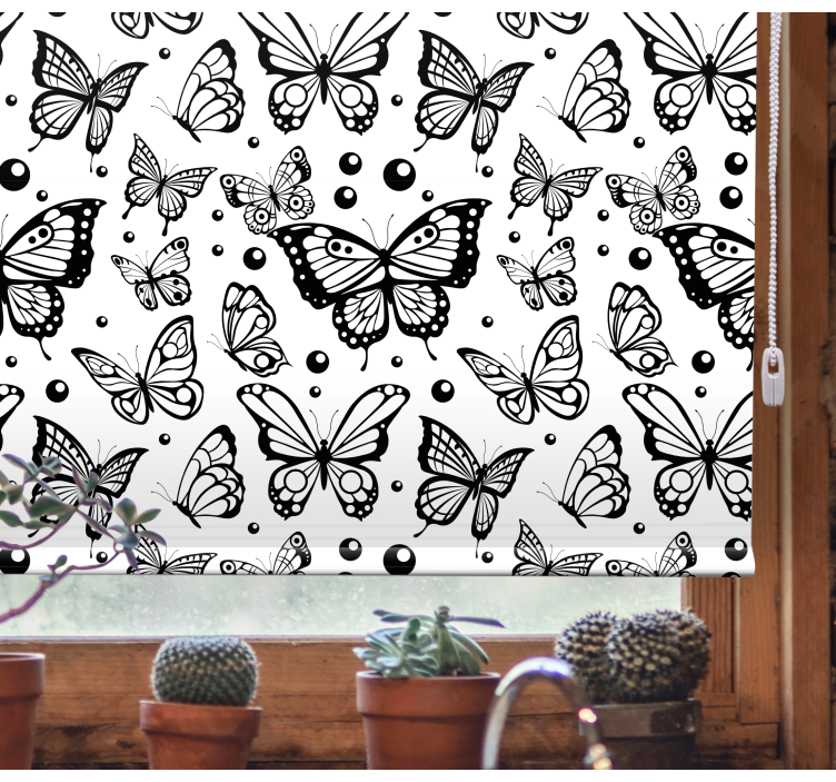 Toile fenêtre papillon noir et blanc flottant - TenStickers