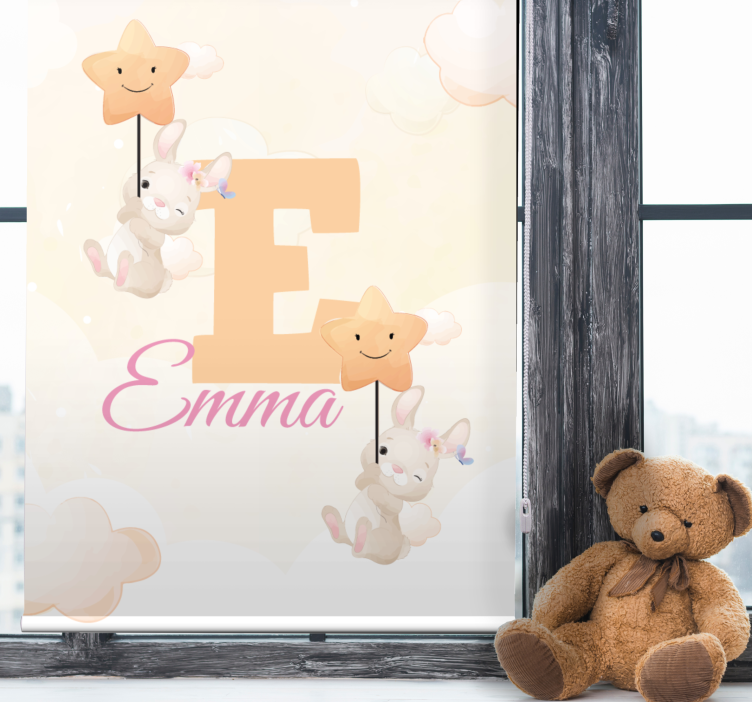 Toile fenêtre chambre enfant lapins avec étoiles nom - TenStickers