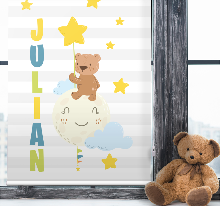 Toile fenêtre chambre enfant ours tenant une étoile nom - TenStickers