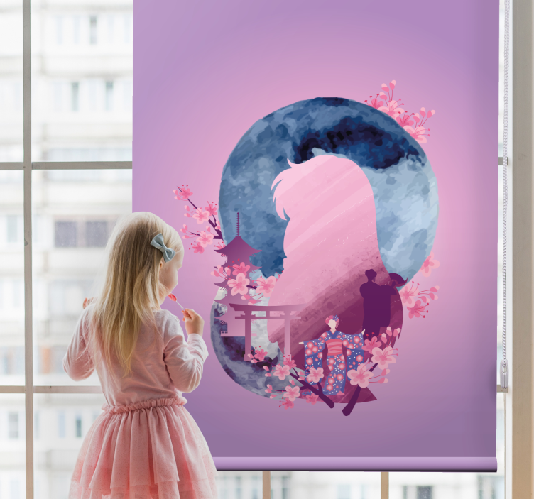 Toile fenêtre romantique scène de fleurs en silhouette - TenStickers