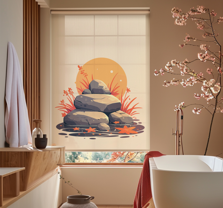 Toile fenêtre salle de bain pierres sur l'eau - TenStickers