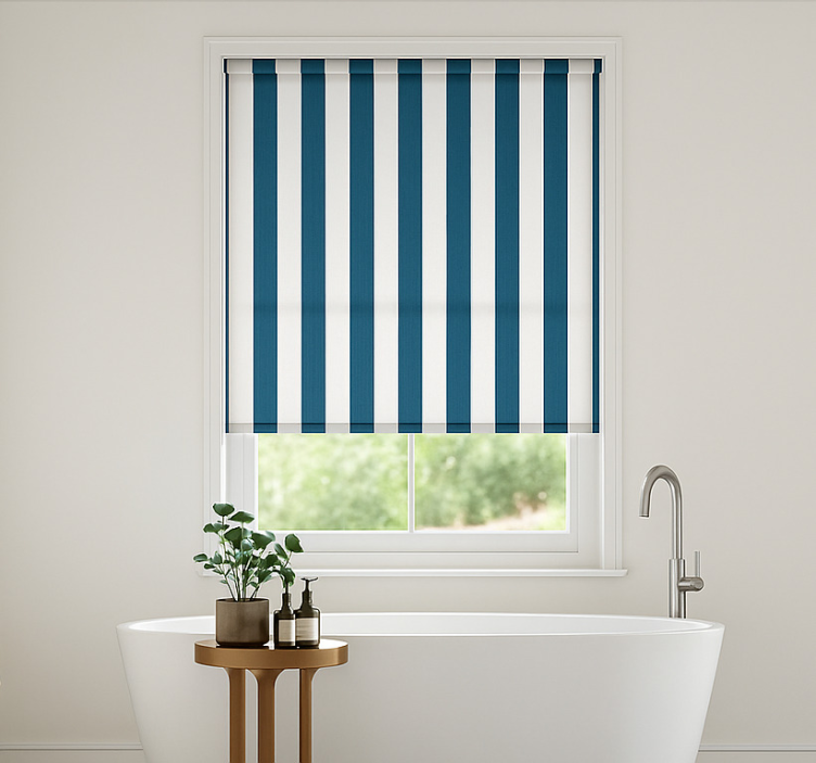 Toile fenêtre salle de bain rayures bleu azur - TenStickers