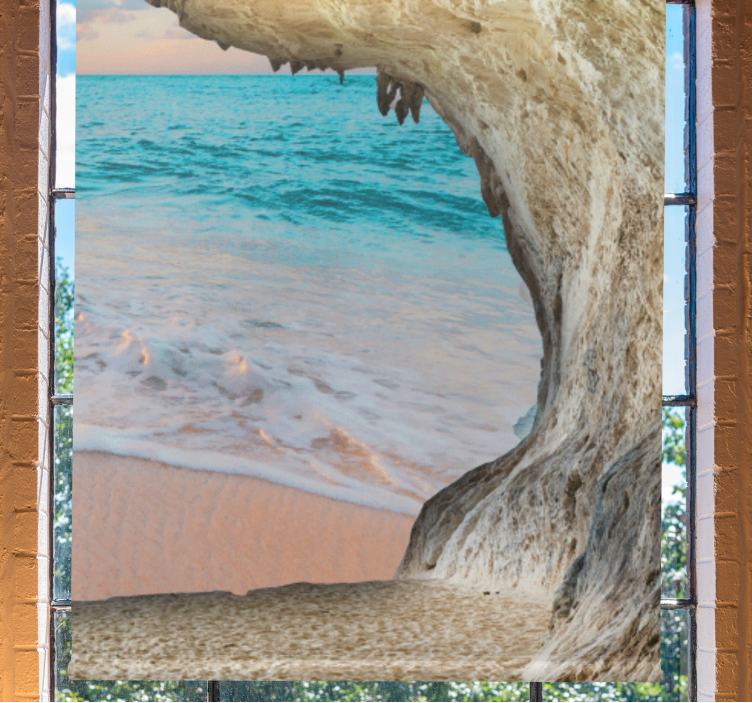 Toile fenêtre vue sur la plage de la grotte - TenStickers