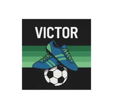 Toile fenêtre chambre enfant chaussures de football avec nom - TenStickers