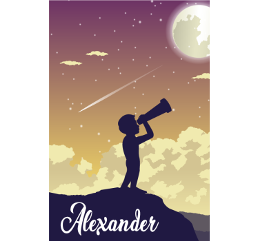 Store enrouleur avec nom silhouette observant les étoiles - TenStickers
