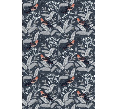 Toile fenêtre fleurs et plantes motif de feuillage d'oiseau - TenStickers