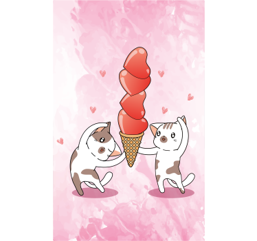 Toile fenêtre romantique chatons dégustant de la glace - TenStickers
