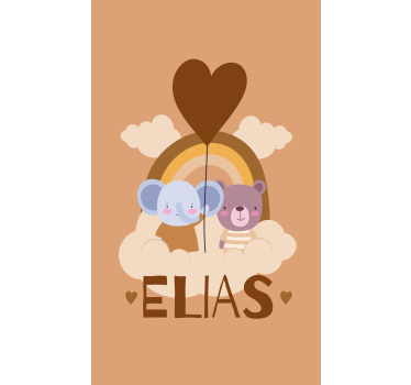 Stores Prénom Ballon beige avec ours et éléphant mignons - TenStickers