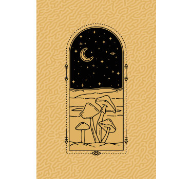 Toile fenêtre animal scène de champignons au clair de lune - TenStickers