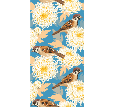 Toile fenêtre animal fleurs colorées et moineaux - TenStickers