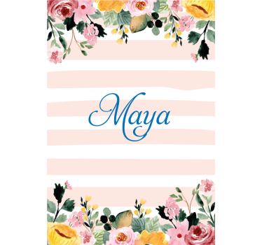 Stores personalisés Nom bleu avec des fleurs - TenStickers