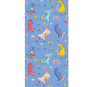Toile fenêtre dinosaures scène de skateboard - TenStickers