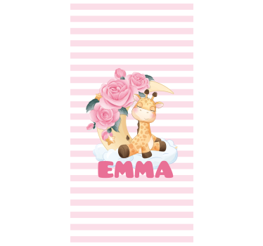 Toile fenêtre personnalisé girafe avec des roses - TenStickers