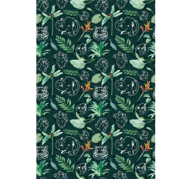 Toile fenêtre animaux croquis animalier floral - TenStickers