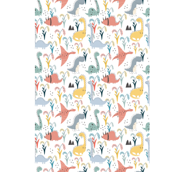 Toile fenêtre dinosaures motif scandinave coloré - TenStickers