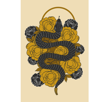 Toile fenêtre animal serpent parmi les fleurs - TenStickers