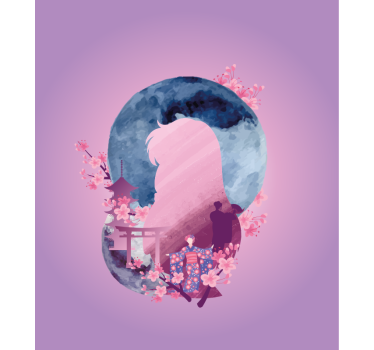 Toile fenêtre romantique scène de fleurs en silhouette - TenStickers