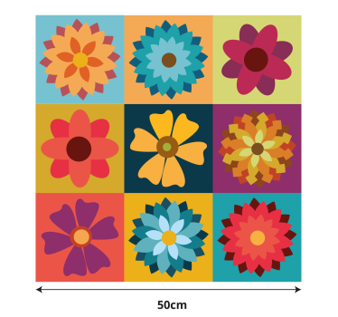 Store pour cuisine imitation carreaux de fleurs colorées - TenStickers
