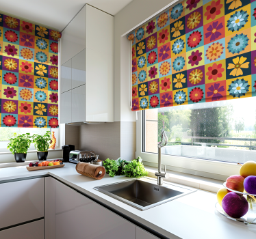 Store pour cuisine imitation carreaux de fleurs colorées - TenStickers