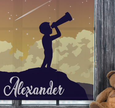 Store enrouleur avec nom silhouette observant les étoiles - TenStickers