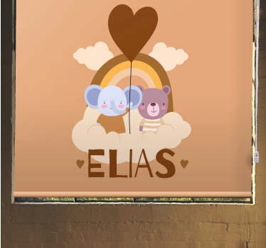 Stores Prénom Ballon beige avec ours et éléphant mignons - TenStickers