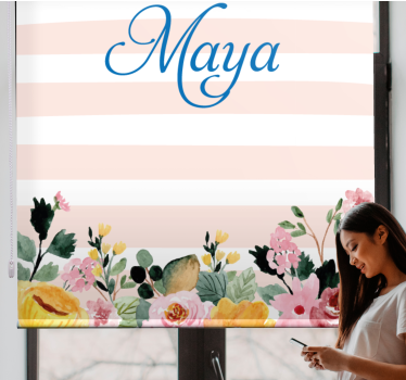 Stores personalisés Nom bleu avec des fleurs - TenStickers