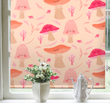 Toile fenêtre fleurs et plantes motifs de champignons roses - TenStickers
