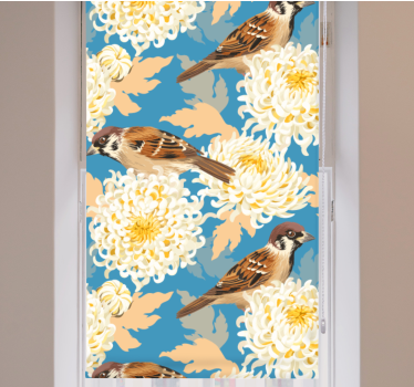 Toile fenêtre animal fleurs colorées et moineaux - TenStickers