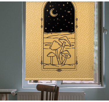 Toile fenêtre animal scène de champignons au clair de lune - TenStickers