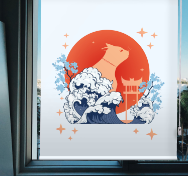 Toile fenêtre animaux chat avec des vagues - TenStickers