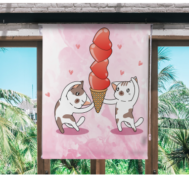 Toile fenêtre romantique chatons dégustant de la glace - TenStickers