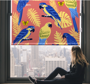Toile fenêtre animaux exposition de perroquets colorés - TenStickers
